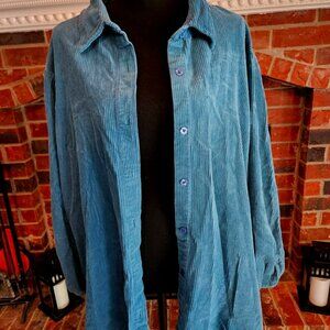Vintage Blue Corduroy Shacket. Button Up Front & Button Wrist. Warm & Comfy. 3X